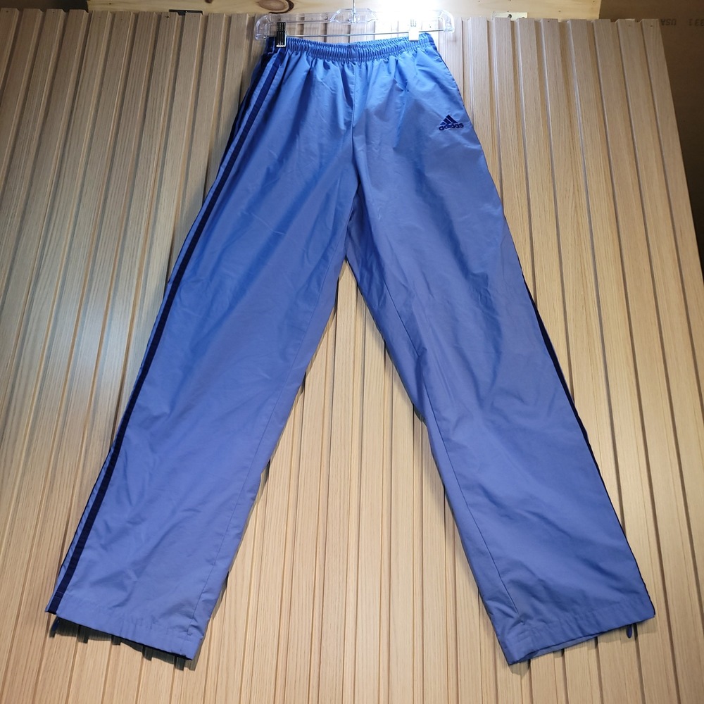 Adidas Womens Track Pants Periwinkle Blue 3-Stripe Athletic Windbreaker Small